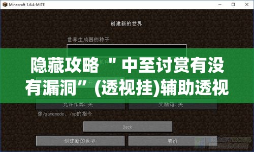 隐藏攻略 ＂中至讨赏有没有漏洞”(透视挂)辅助透视教程
