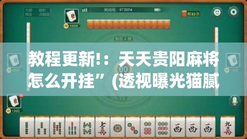 教程更新!：天天贵阳麻将怎么开挂	”(透视曝光猫腻)