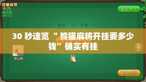 30 秒速览 ＂熊猫麻将开挂要多少钱	”确实有挂