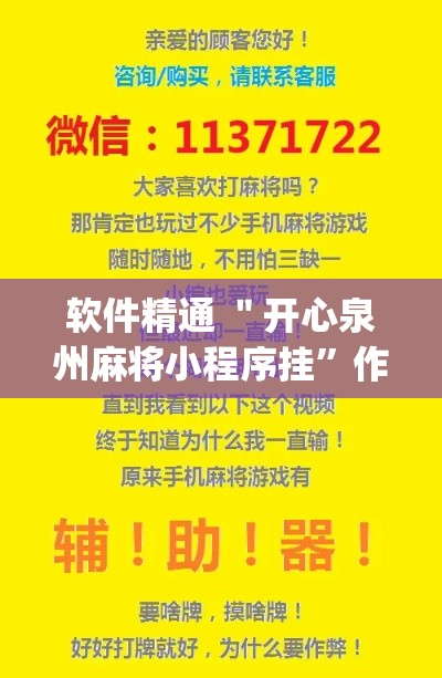 软件精通 ＂开心泉州麻将小程序挂”作弊挂(辅助外挂+教程)