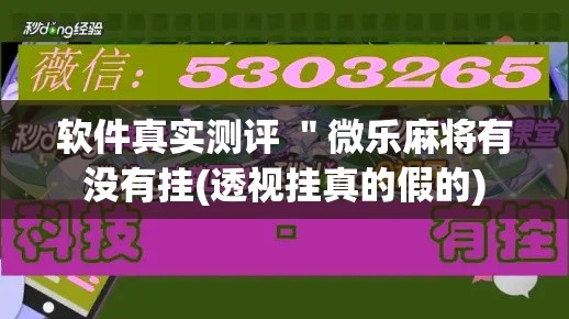 软件真实测评 ＂微乐麻将有没有挂(透视挂真的假的)