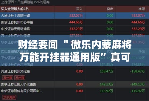 财经要闻 ＂微乐内蒙麻将万能开挂器通用版”真可以装挂
