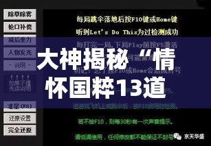 大神揭秘“情怀国粹13道挂了会怎么样”开挂辅助脚本+详细开挂