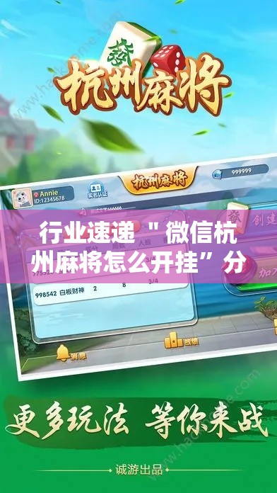 行业速递 ＂微信杭州麻将怎么开挂”分享辅助外挂教程