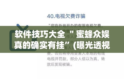 软件技巧大全 ＂蜜蜂众娱真的确实有挂”(曝光透视必备猫腻)