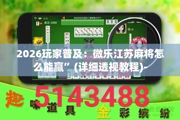 2026玩家普及：微乐江苏麻将怎么能赢”(详细透视教程)-