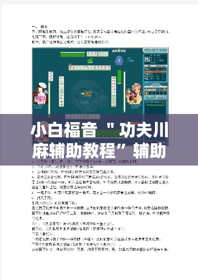 小白福音 ＂功夫川麻辅助教程”辅助工具插件,揭秘技巧开挂
